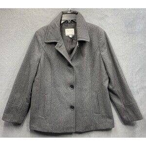 Nautica Women’s Gray Wool Blend Pea Coat  Single Breasted Short Size XL